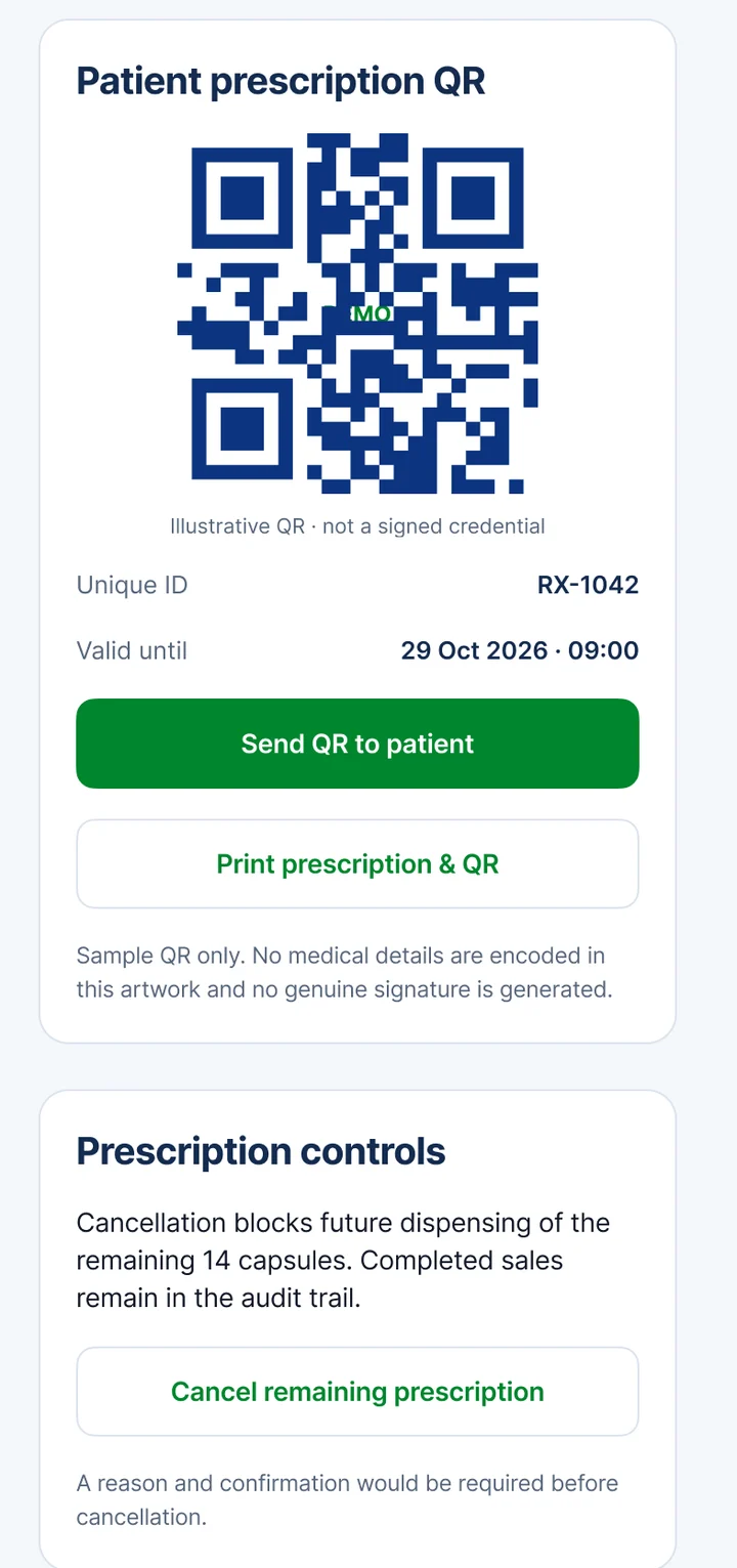 Prescription QR code and lifecycle